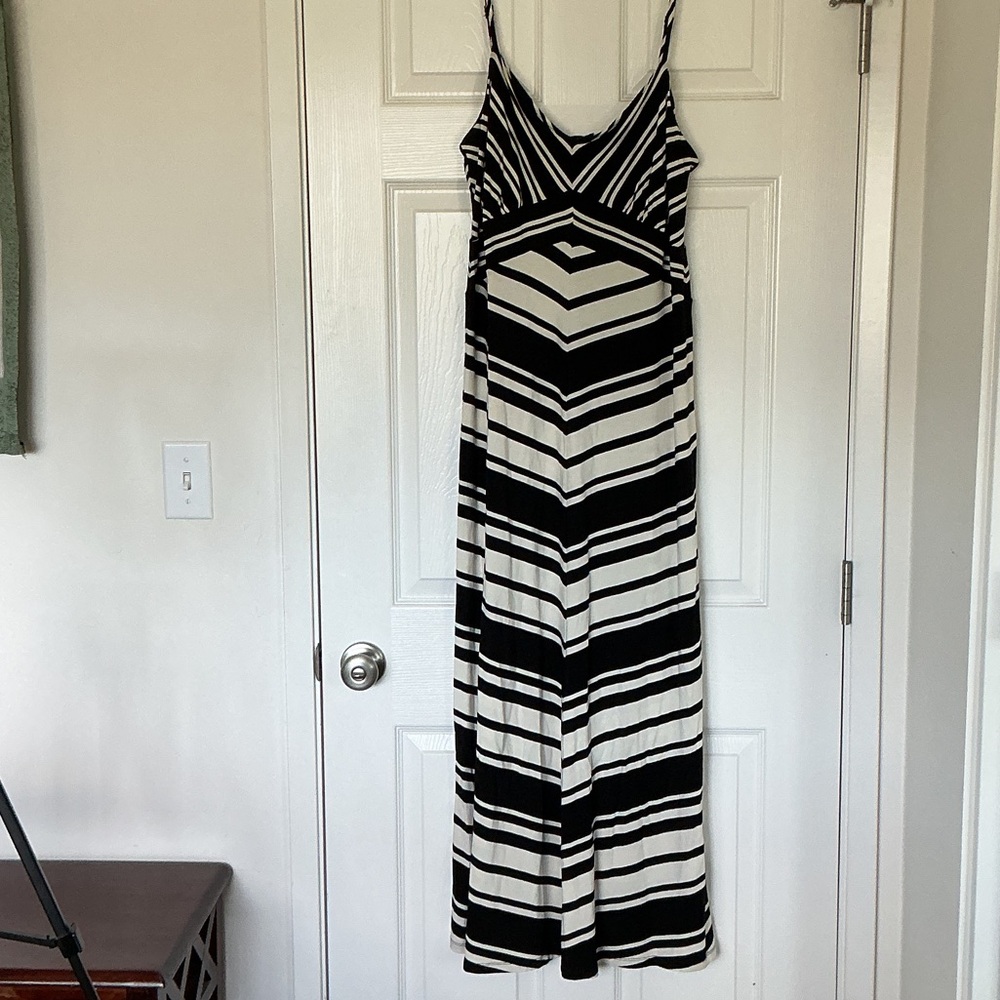 INC International Concepts Black & Ecru Pullover Striped Jersey Maxi Dress